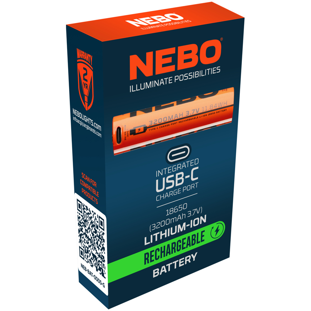 Nebo 18650 3.7V 3200mAh Lithium-Ion Advanced Rechargeable Battery with USB-C Charge Port Image 4