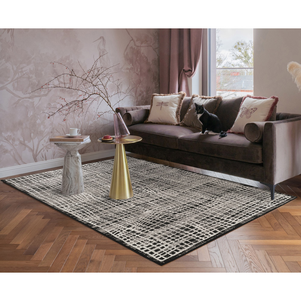 Mayfair Living Room Area Rug Metallic Sheen Contemporary Modern Mesh Design - Black 160cm x 230cm Image 2
