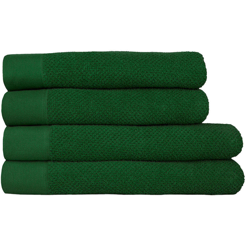 furn. Textured Cotton Dark Green Bath Towels and Sheets Set of 4 Image 1