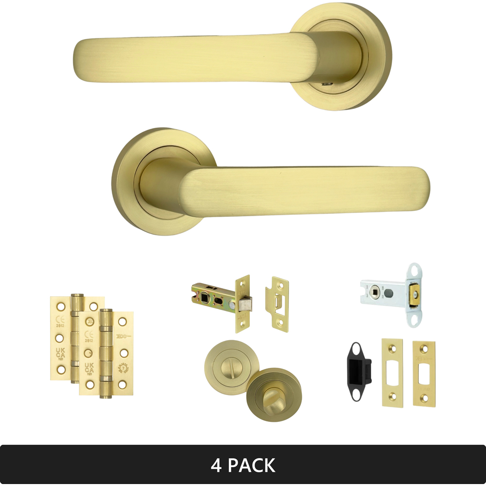 AXS Hardware Harlem Satin Brass Bathroom Door Handles on Rose 4 Pack Image 8