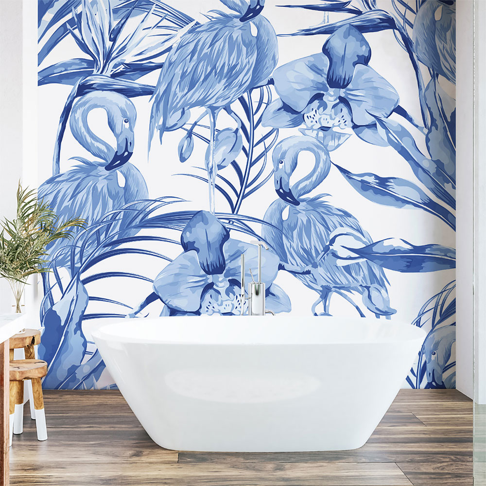 Origin Murals Paradise Flamingo Blue Wall Mural Image 1