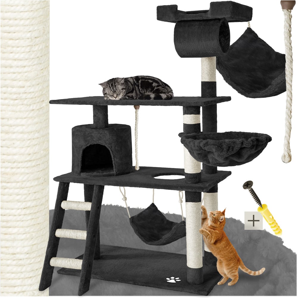 tectake Marcel Black Cat Tree with Scratching Posts 141cm Image 2