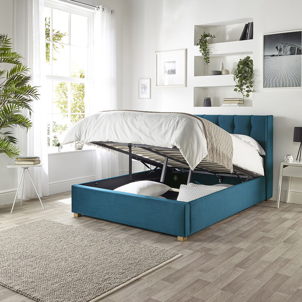 Catherine Lansfield Utopia King Size Emerald Velvet Ottoman Wing Bed Image 3