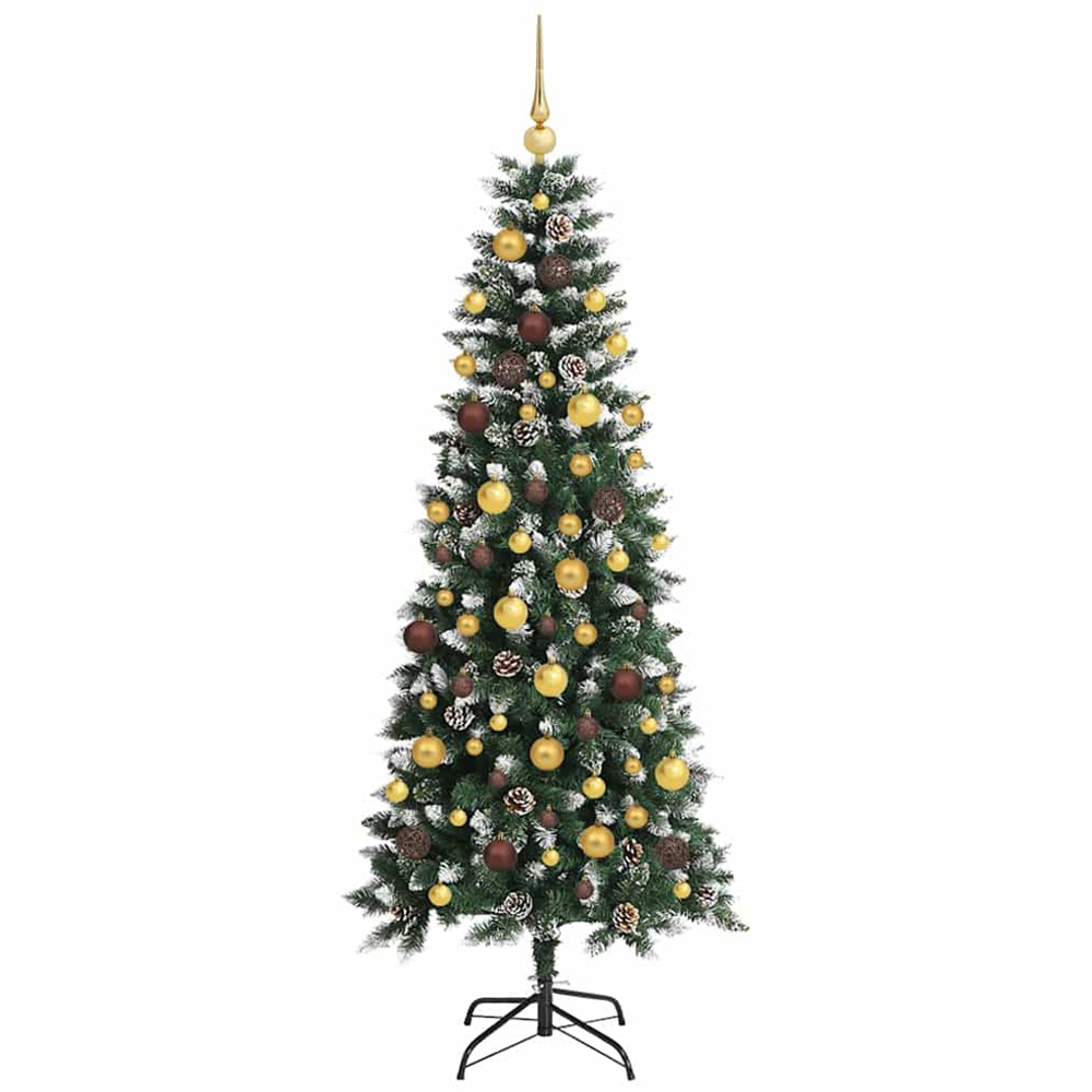 vidaXL Pre-Lit Gold and Bronze Baubles Green Artificial Snow Tipped Christmas Tree 6ft Image 4