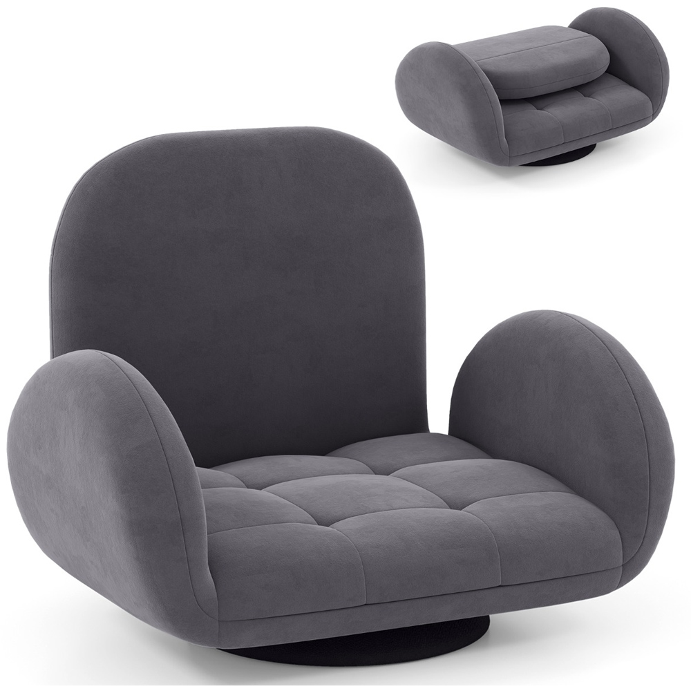 Costway Grey Adjustable Swivel Floor Chair with Backrest and Armrests Image 2