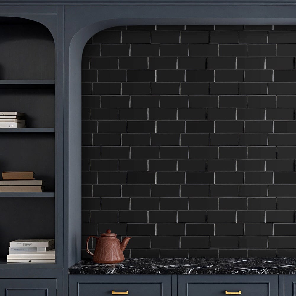 Living and Home Brick Effect Black Rectangle Self Adhesive Wall Sticker 10 Pack Image 8