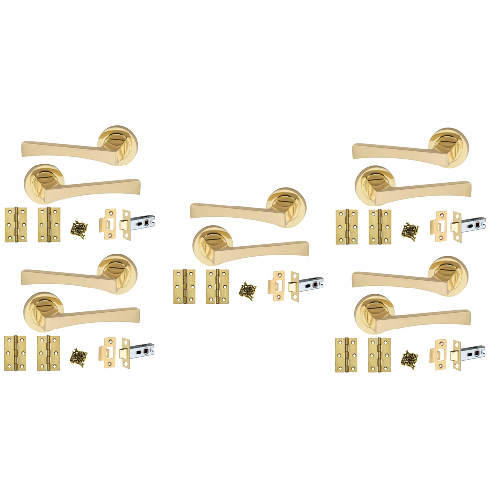 Golden Grace Electro Brass Wave Latch Handles Set 52mm 5 Pack Image 1
