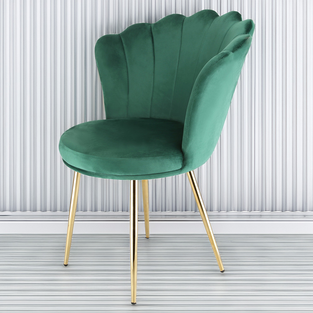 Freya Petal Back Accent Chair Velvet Uphostery - Green Image 1