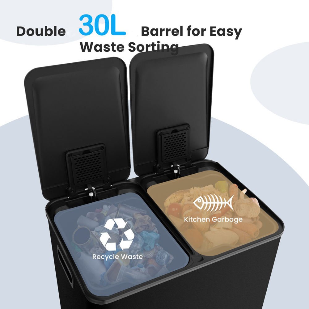 Costway Black Trash Can with 2 Deodoriser Compartment 60L Image 5