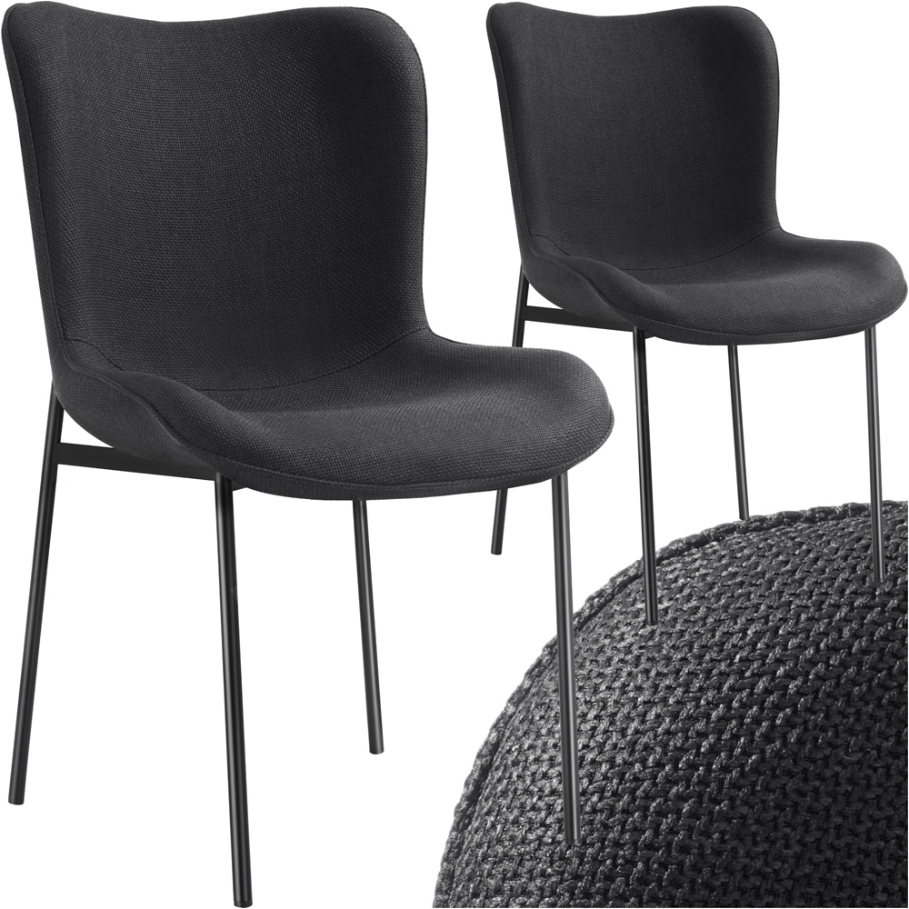 tectake Tessa Set of 2 Black Woven Fabric Padded Dining Chair Image 2