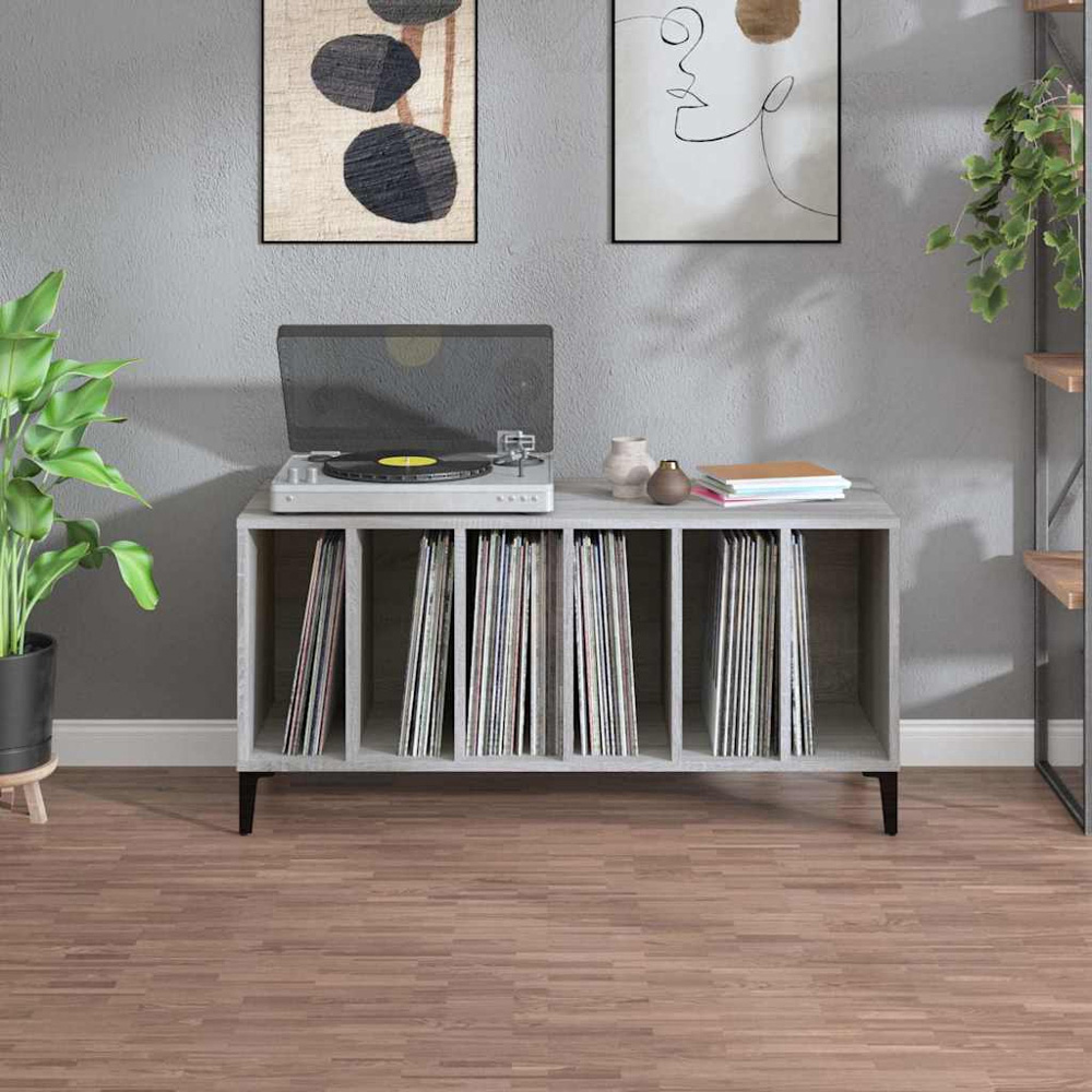 vidaXL 6 Shelf Grey Sonoma Record Cabinet Image 7