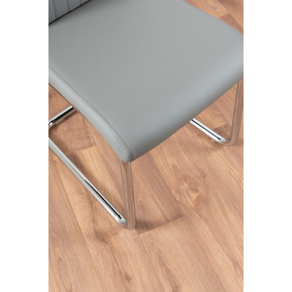 Furniturebox Fontana Set of 2 Elephant Grey and Chrome Faux Leather Dining Chair Image 8
