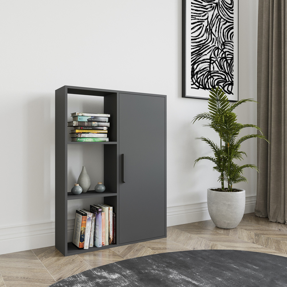 Decorotika Patrick Single Door 3 Shelf Anthracite Bookcase Image 3
