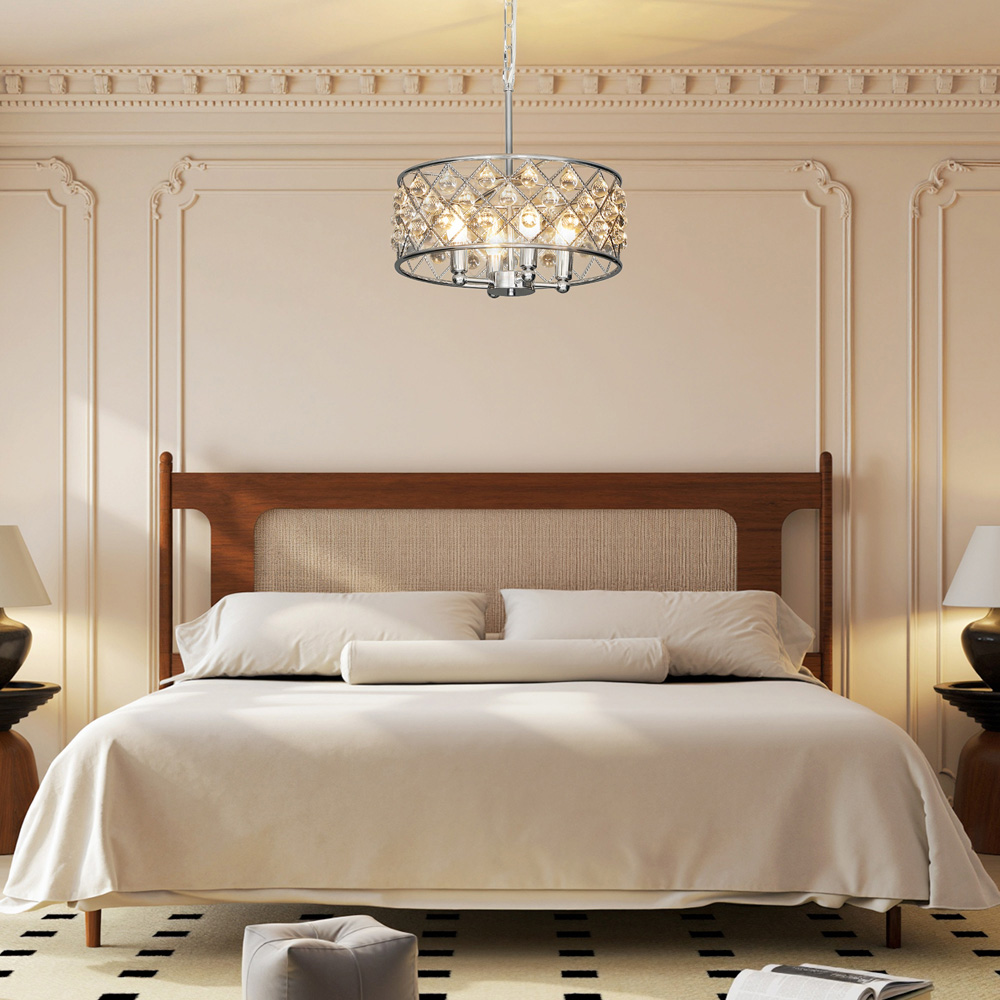 HOMCOM Modern Adjustable Crystal Chandelier Ceiling Light Image 3