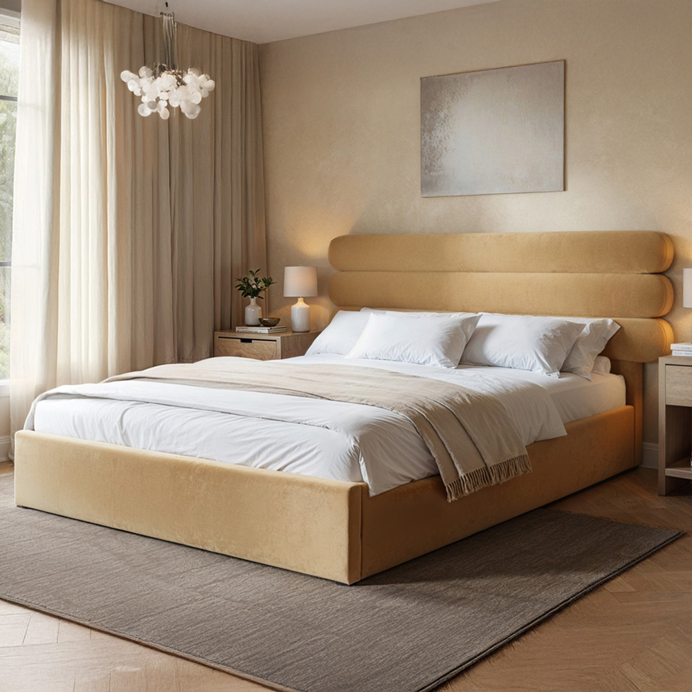 Solace+Co Atlas Double Sand Velvet Ottoman Bed Image 1