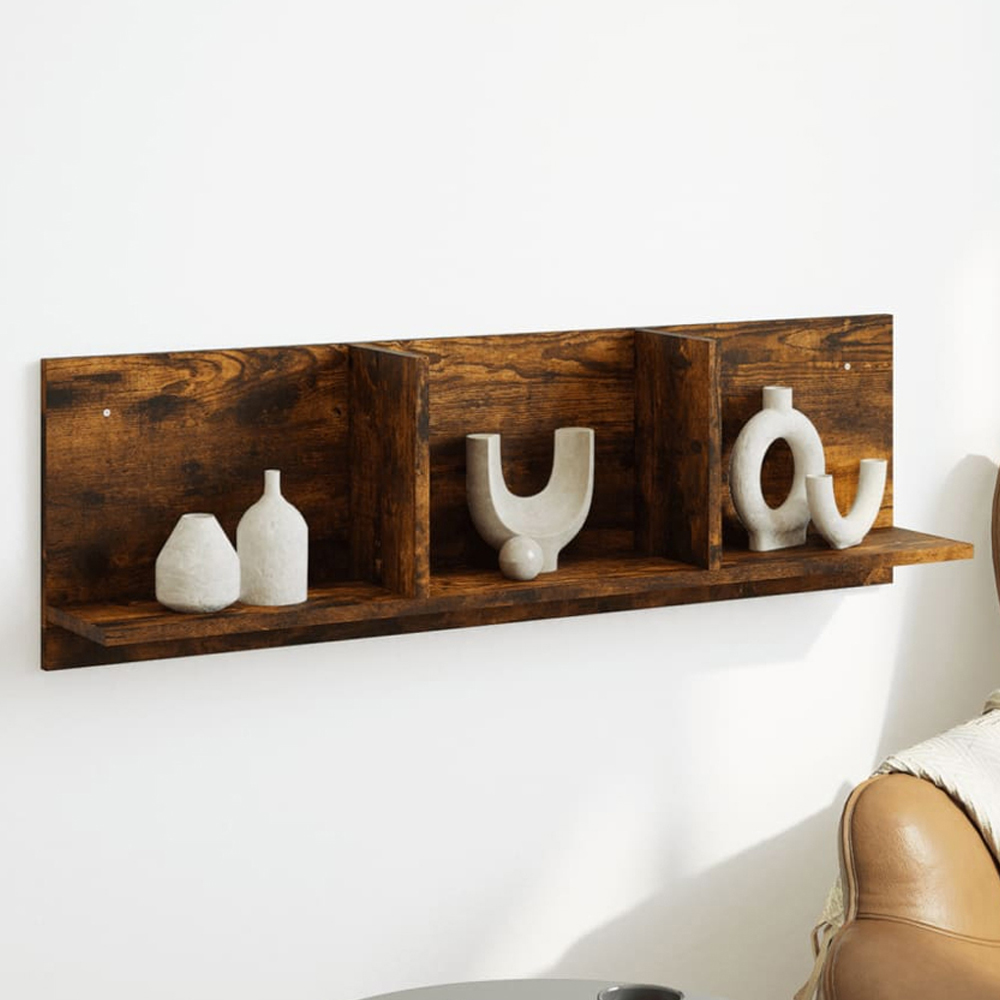 vidaXL 100 x 16.5 x 30cm Smoked Oak Wooden Wall Cabinet Image 1