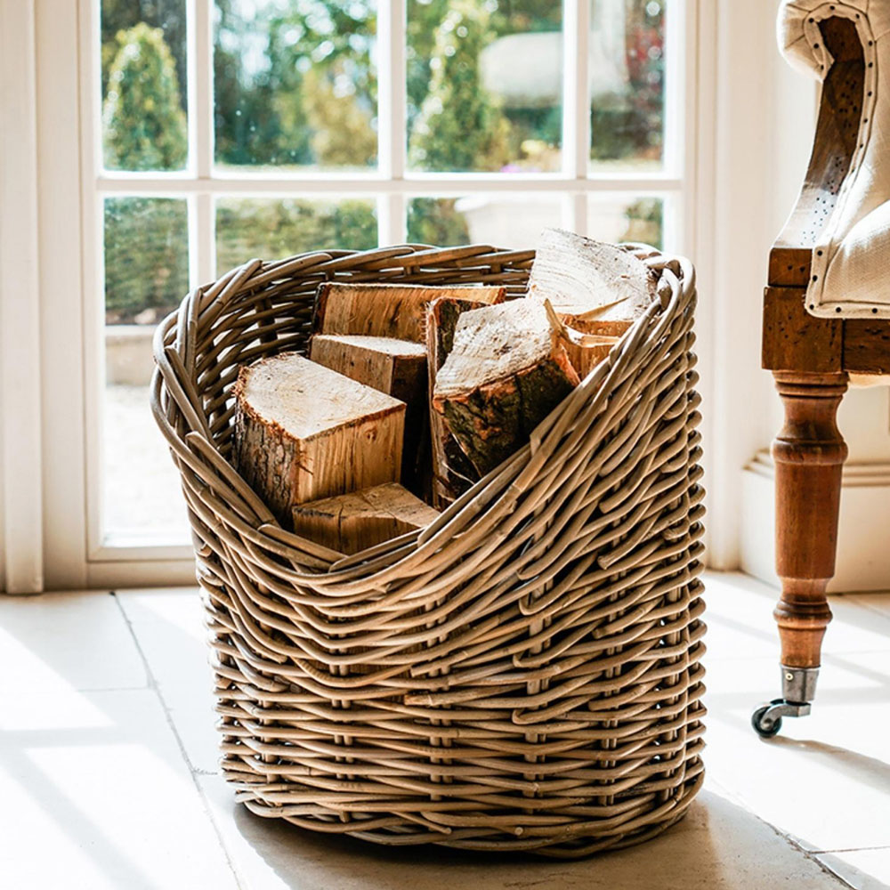 Ivyline Natural Wicker Round Rustic Log Basket Image 2