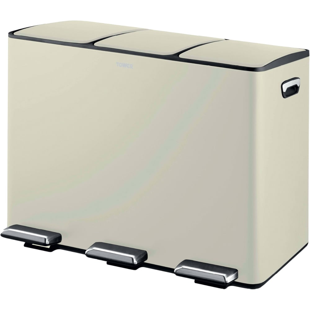 Tower Triple Recycling Cream Pedal Bin 45L Image 1