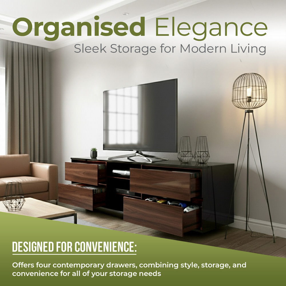 Portland Avitus 4 Drawer 3 Shelf Gloss Black and Walnut TV Stand Image 4