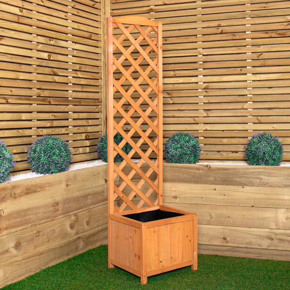 Samuel Alexander Natural Wooden Freestanding Garden Trellis with Raised Bed Planter 36 x 35cm Image 3