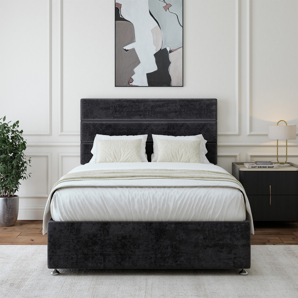 Bedmaster Super King Size Black Naples Velvet Divan Base with Milan Headboard Image 3