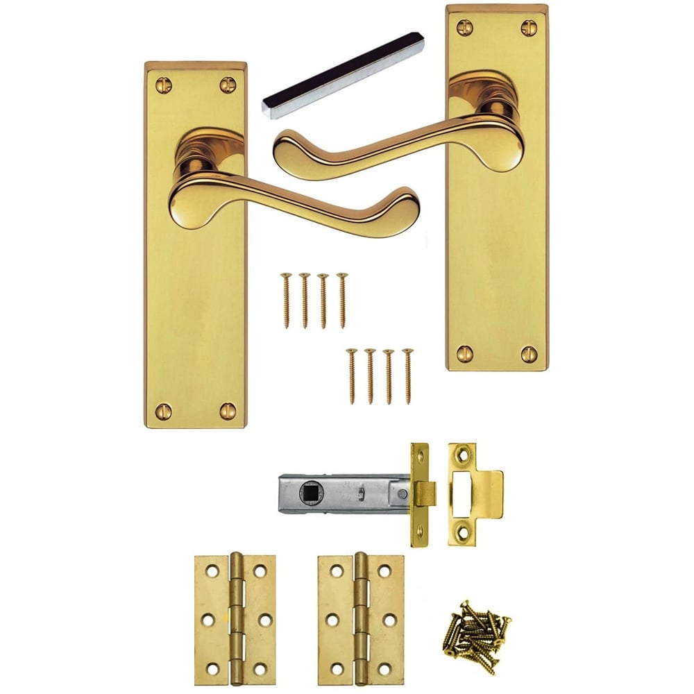 Golden Grace Polished Brass Scroll Latch Door Handle Set 4 Pack Image 2