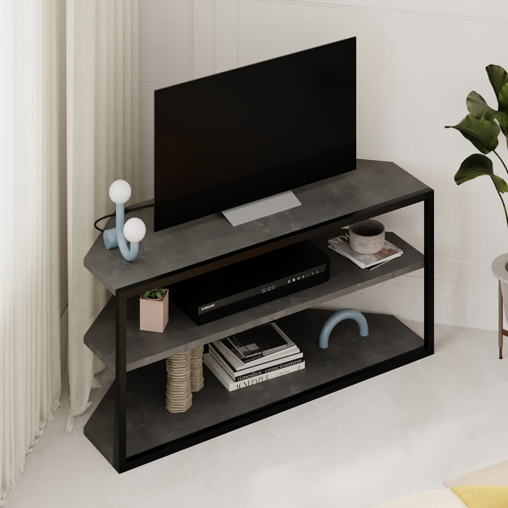 Decortie Echo 2 Shelf Retro Grey Metal Frame Modern TV Unit Image 3