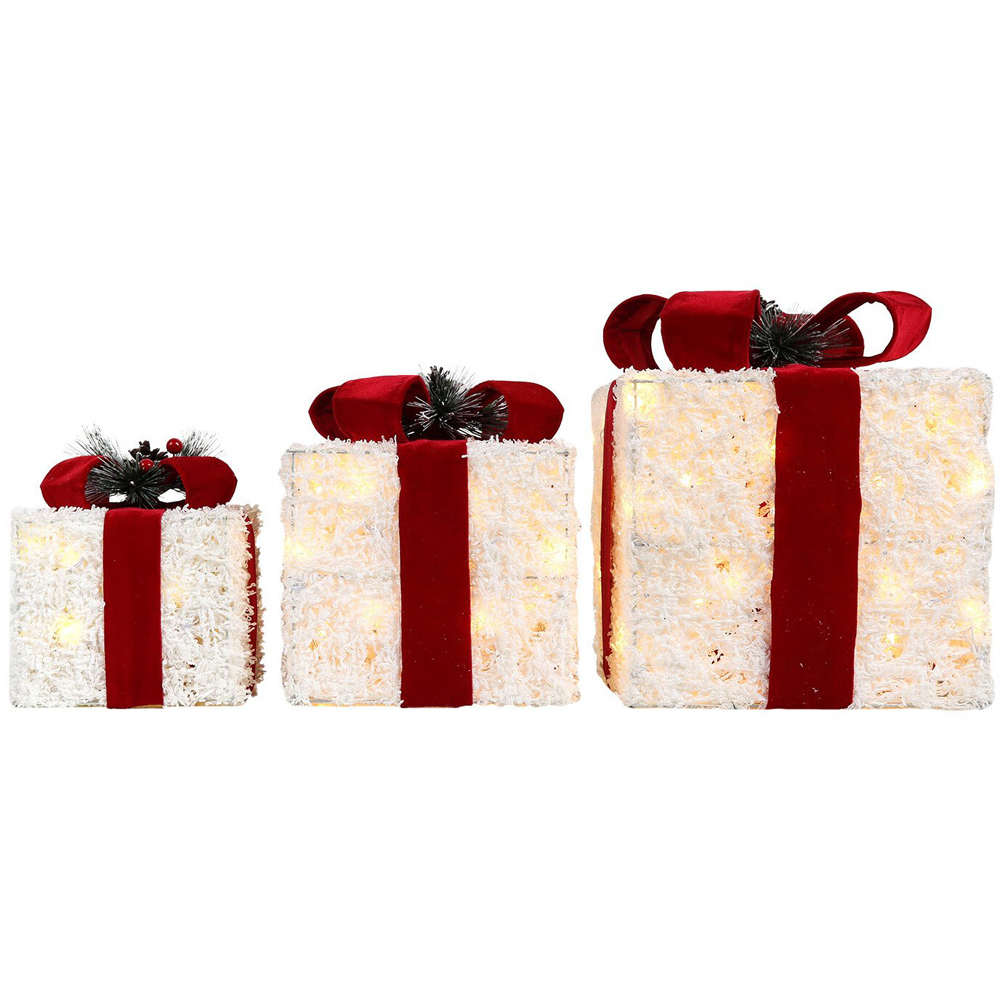 Candy Cane Lane LED Red and White Presents Set of 3 Image 1