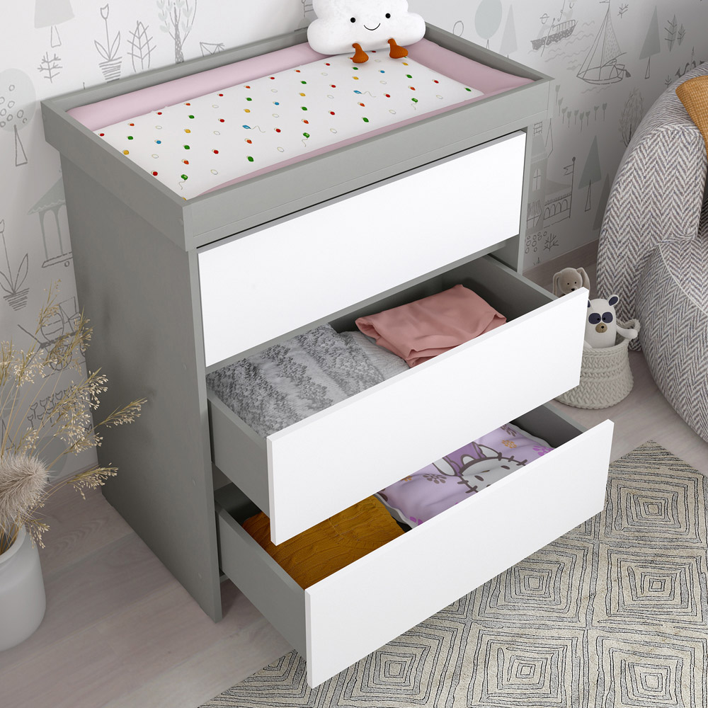 Kudl 3 Drawer White and Grey Baby Changing Table Image 5