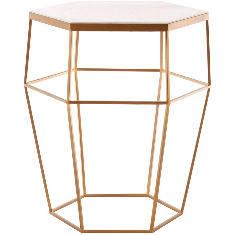 Premier Housewares Shalimar Gold Finish Hexagonal Side Table with Marble Top Image 2