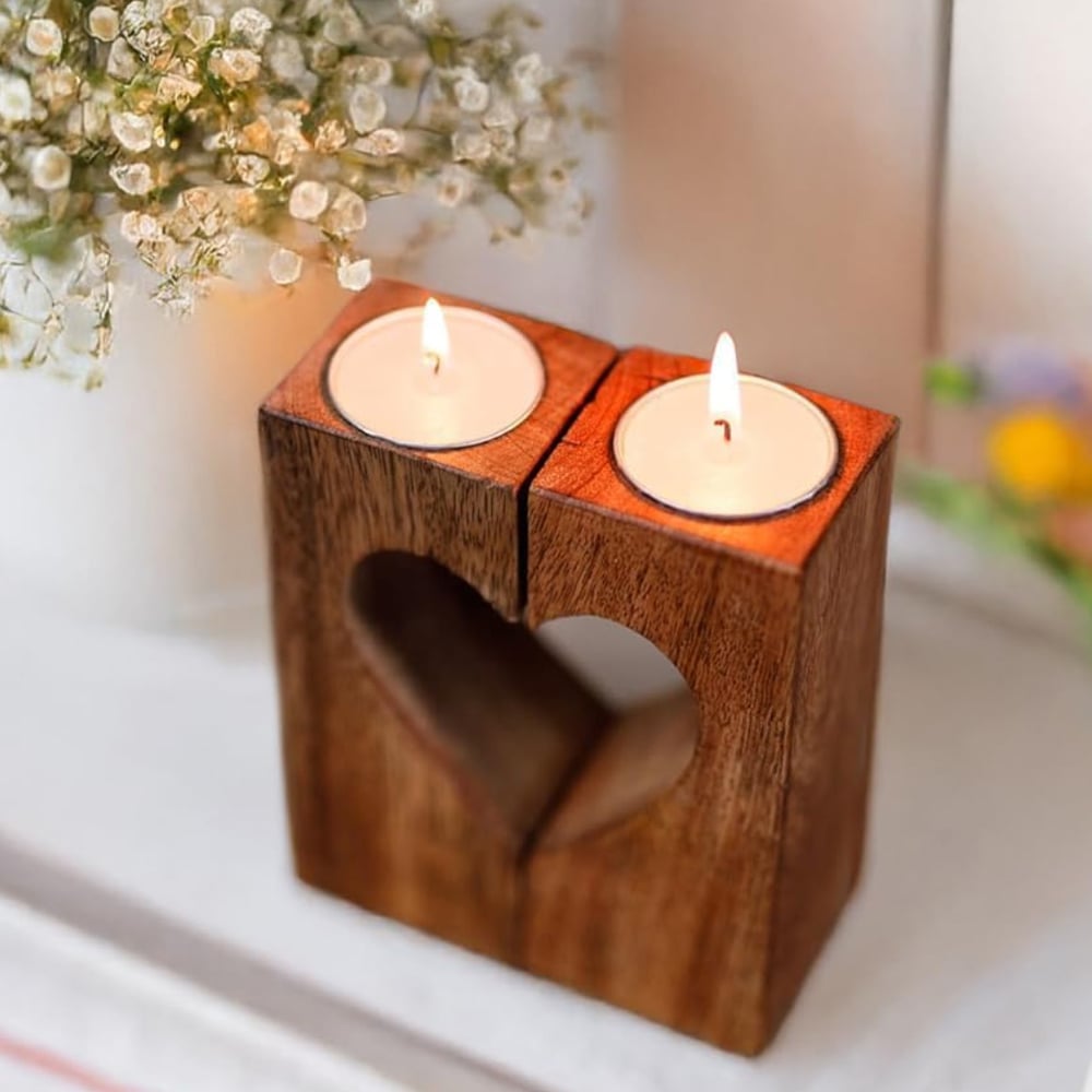 Marco Paul 2 Piece Wooden Decoration Tealight Candle Holders Set Image 4