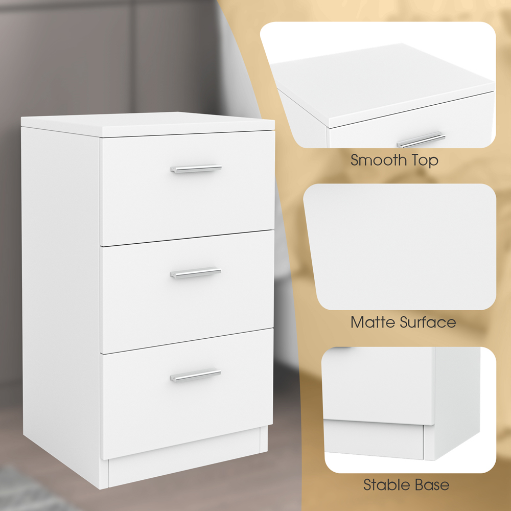 Costway 3 Drawer White Bedside Table Image 5