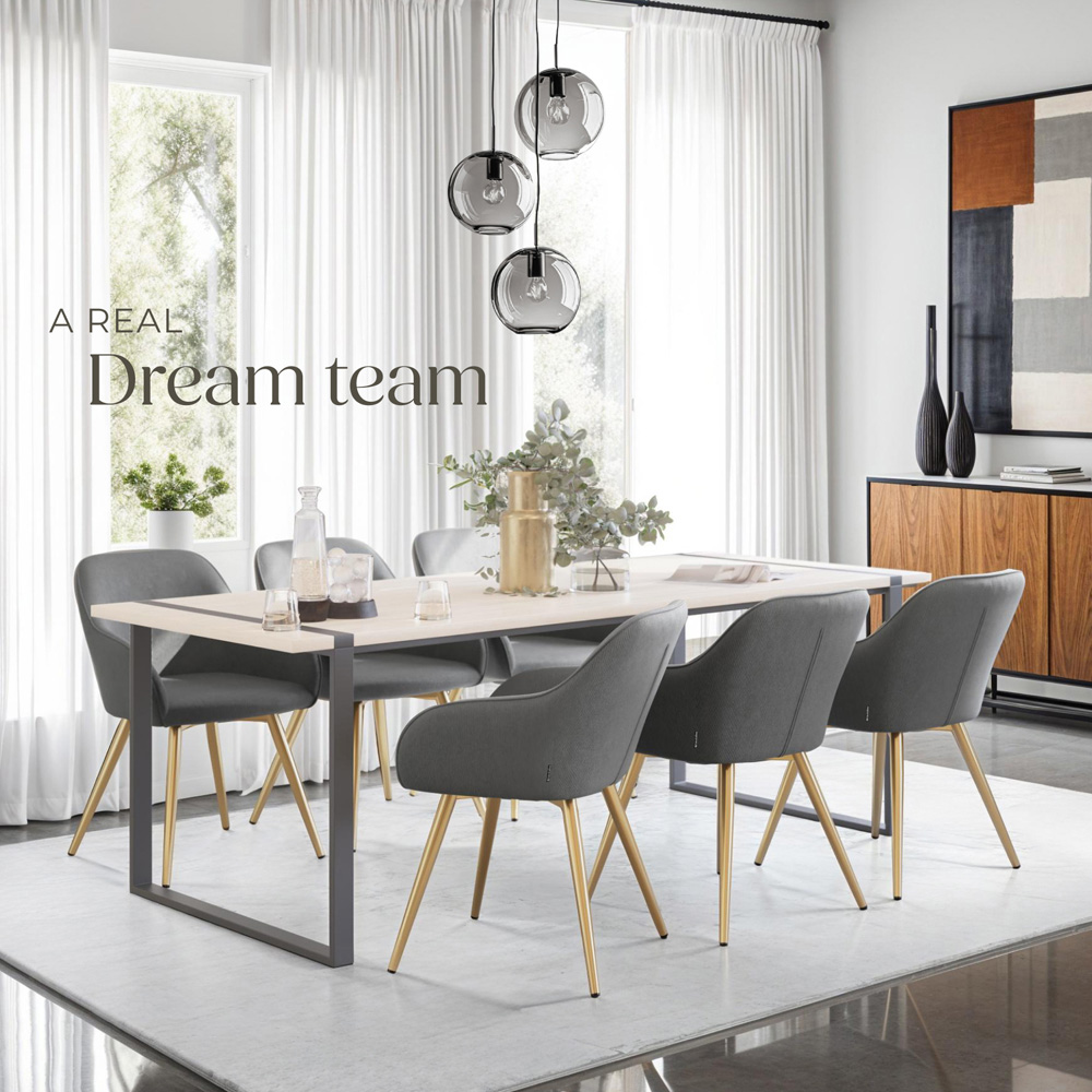 tectake Marilyn Grey and Gold Corduroy Padded Dining Chair Image 3