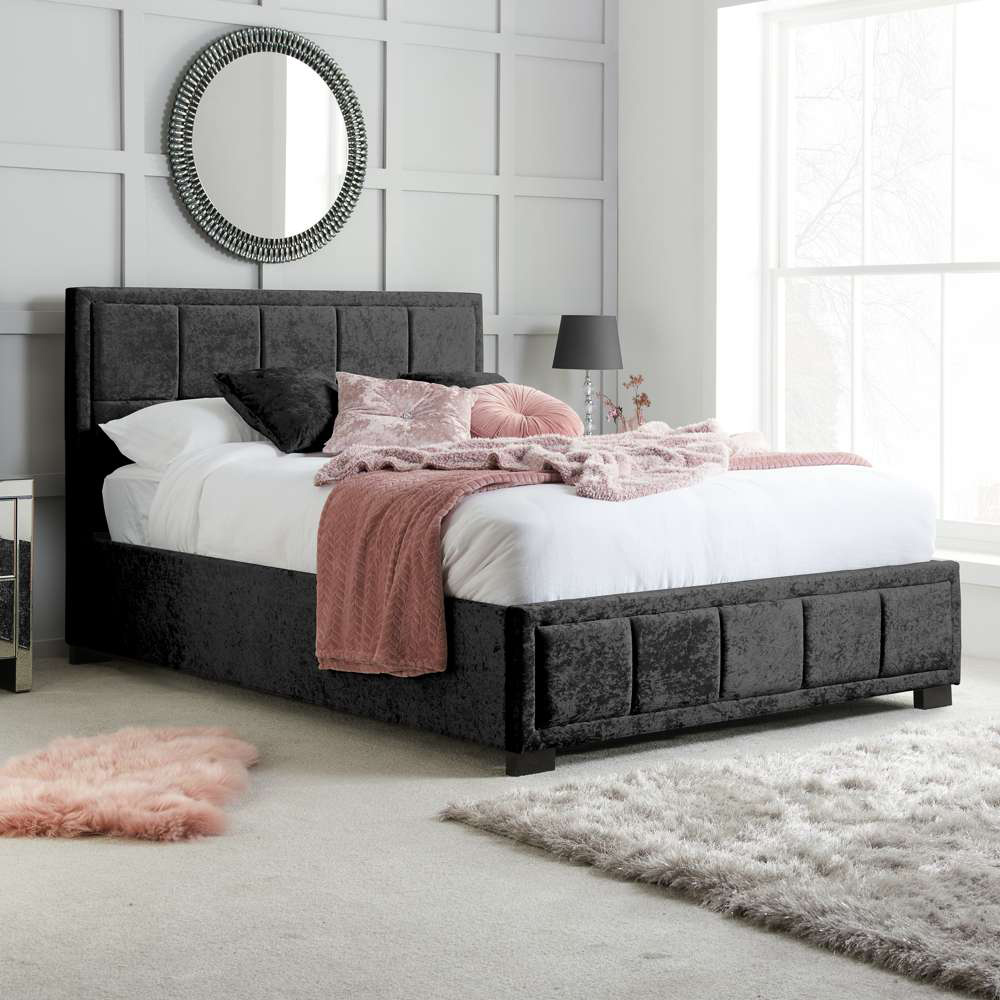 Hannover Double Black Velour Bed Frame Image 1
