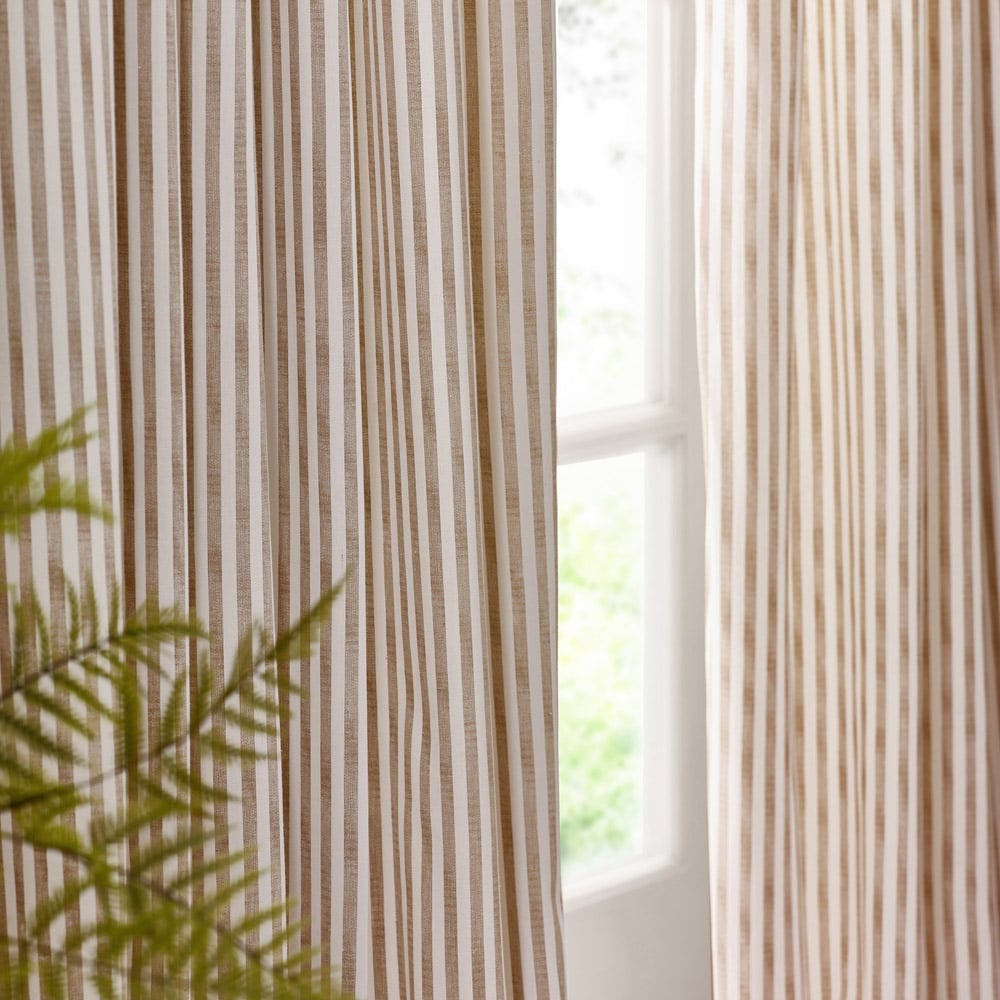 Yard Hebden Cream Striped Cotton Pencil Pleat Curtains 168 x 183cm Image 3