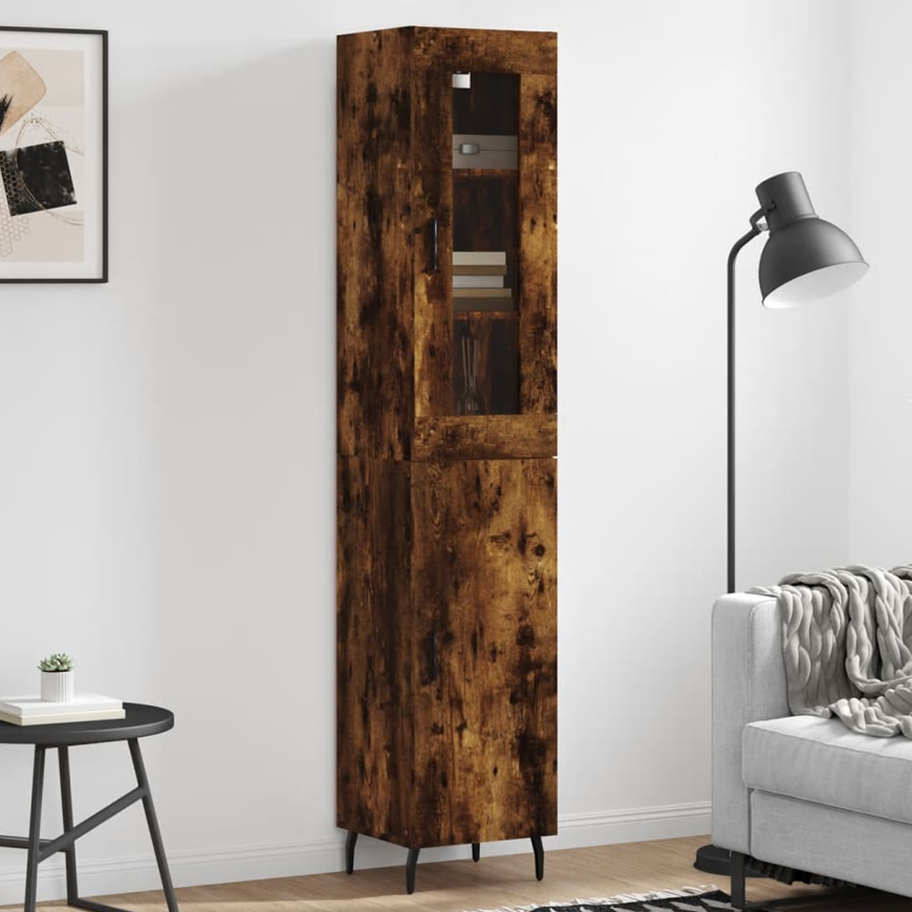 vidaXL 2 Door Smoked Oak Highboard Image 1
