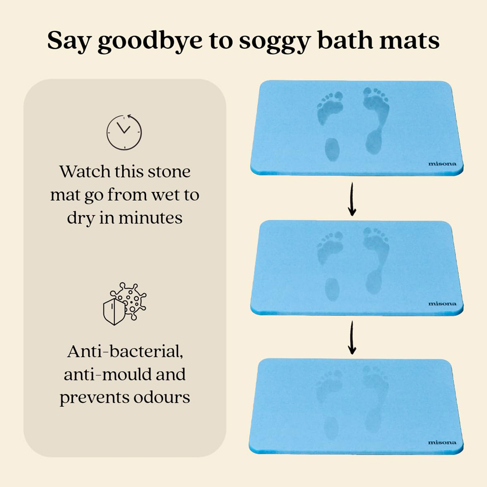 Misona Blue Diatomite Stone Bath Mat 39 x 60cm Image 2