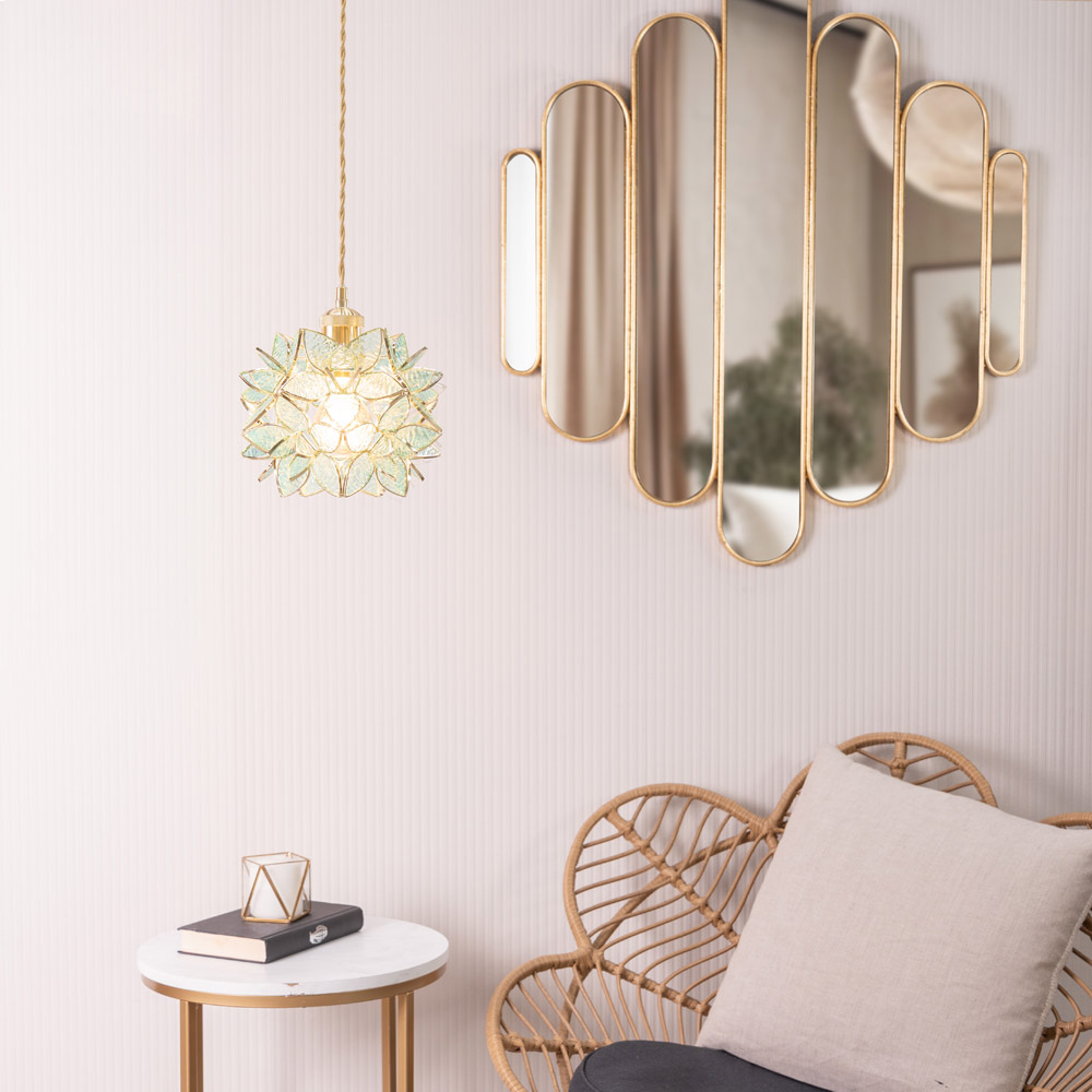 ValueLights Reine Aqua Flower Glass Pendant Lamp Shade Image 4