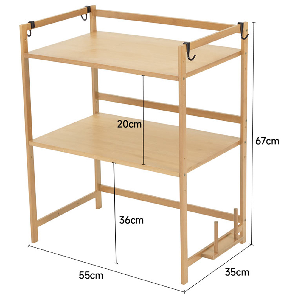 Living and Home 2 Shelf Natural Wooden Spice Rack Organiser with Hook Image 8