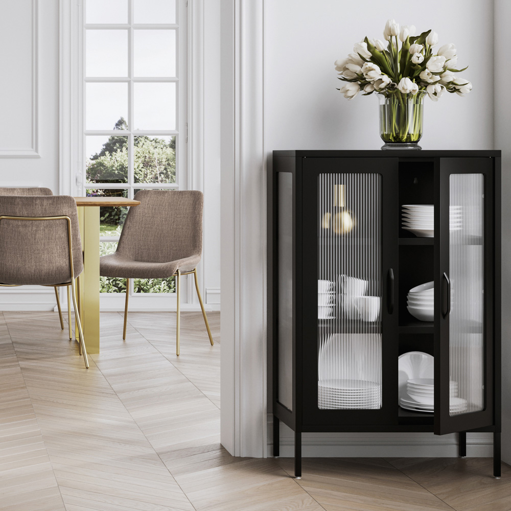 LPD Home Marsh 2 Door Black Glass Display Cabinet Image 7