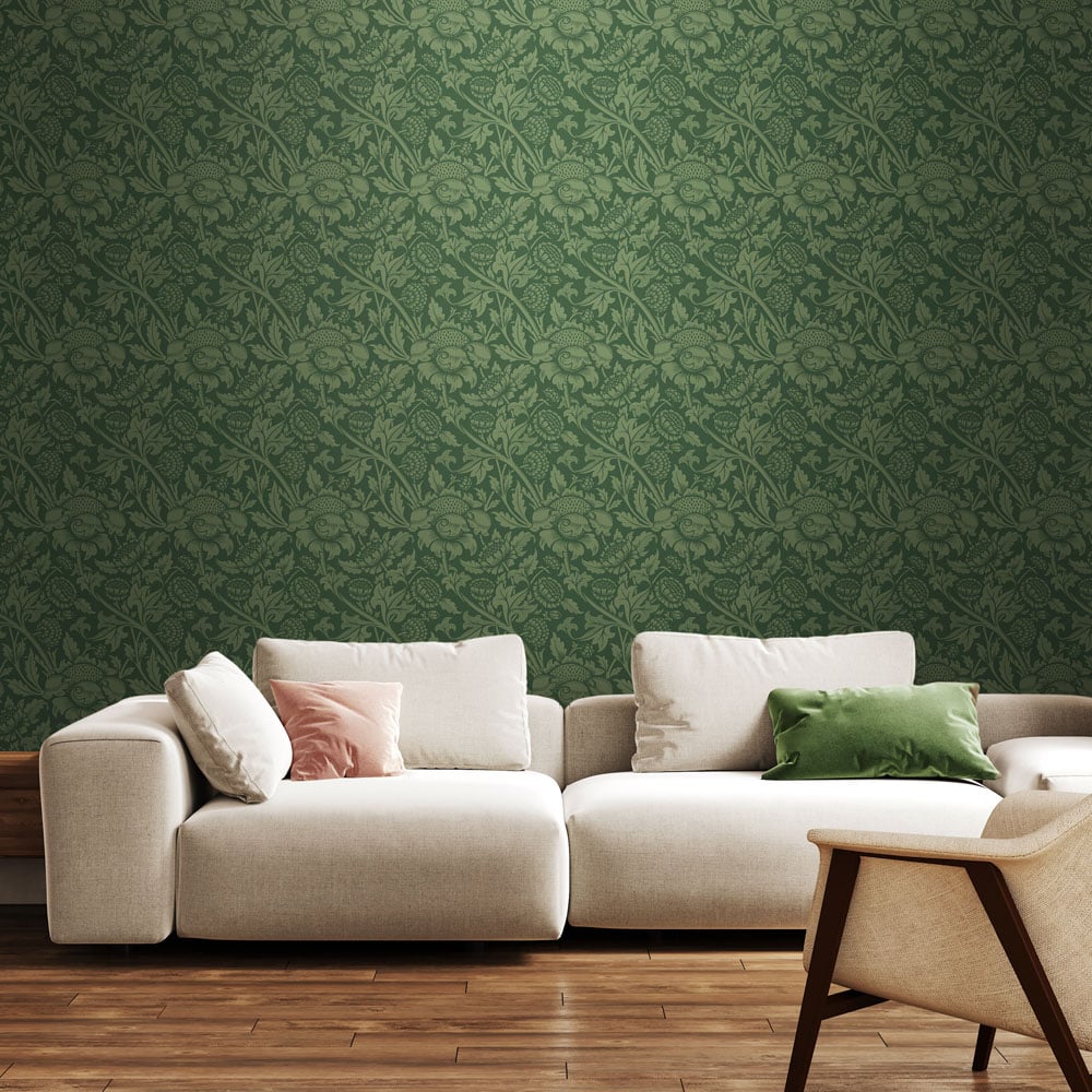 Hoopla Walls Elegance Damask Trail Forest Green Wallpaper Image 2