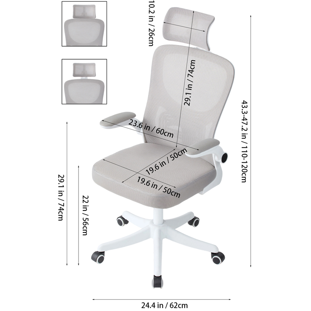 Living and Home White and Grey Mesh Swivel and Adjustable Office Chair Image 9