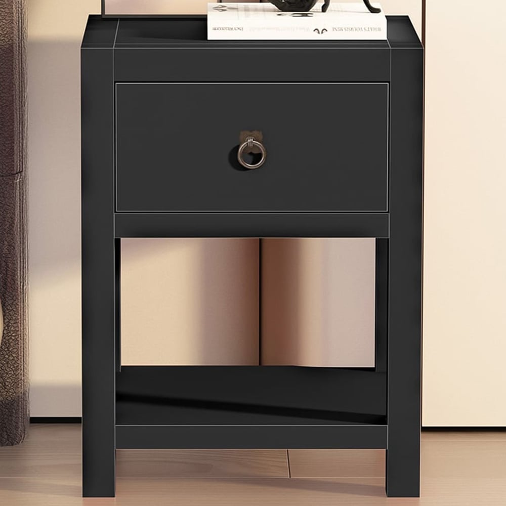 Sino Single Drawer Black Bedside Table Image 1