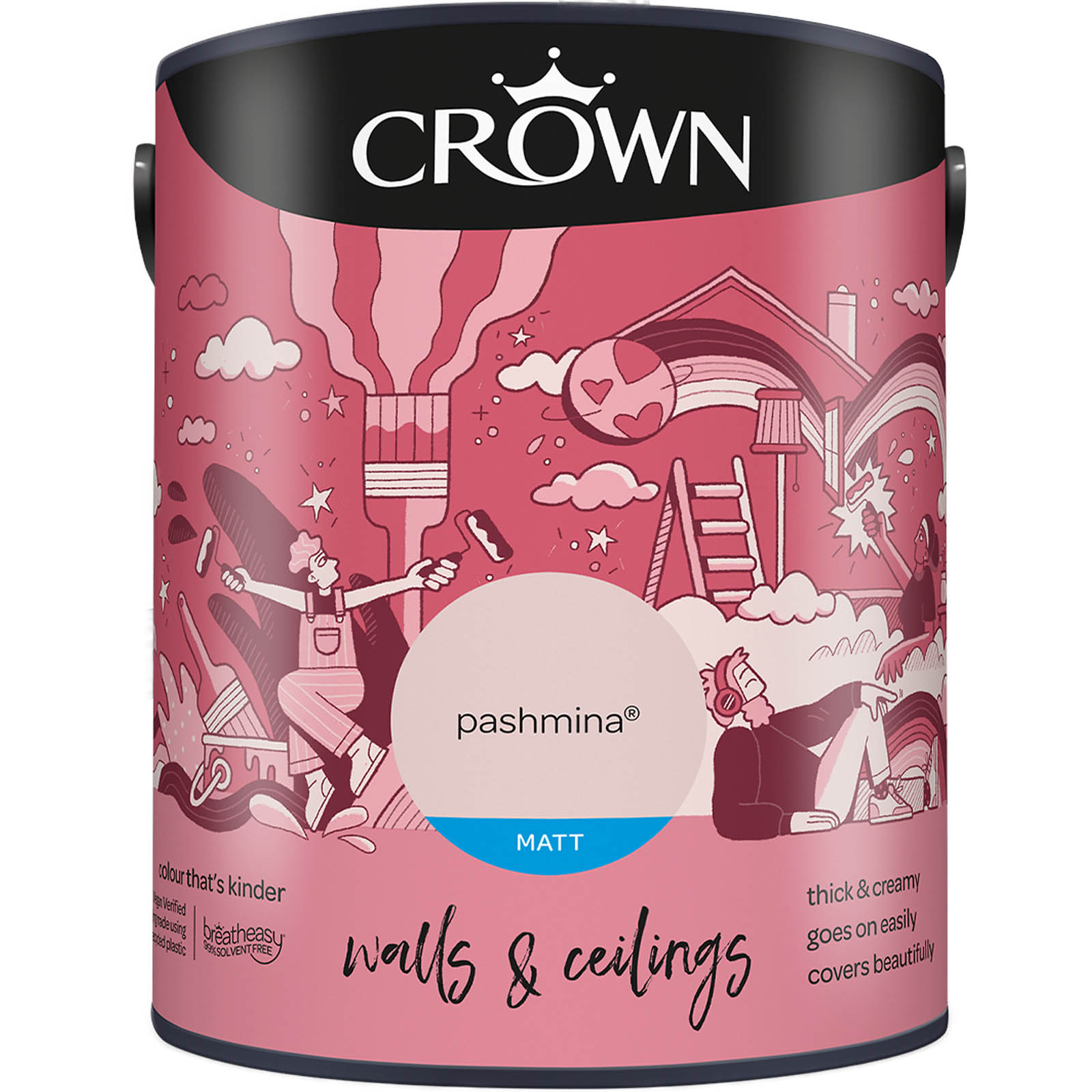 Crown Breatheasy Walls & Ceilings Pashmina Matt Emulsion Paint 5L Image 2