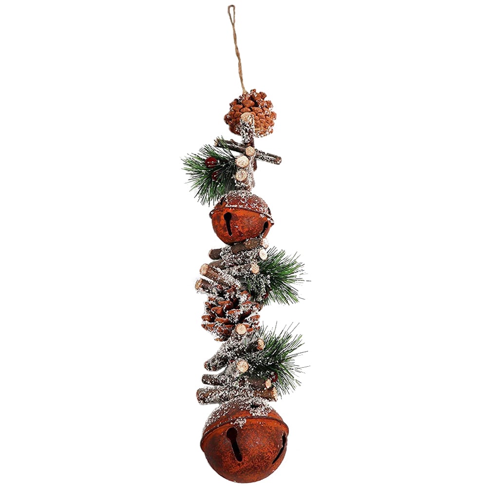 Shatchi Rustic Jingle Bell Christmas Decoration with Sticks Berries and Pinecones 50cm Image 1