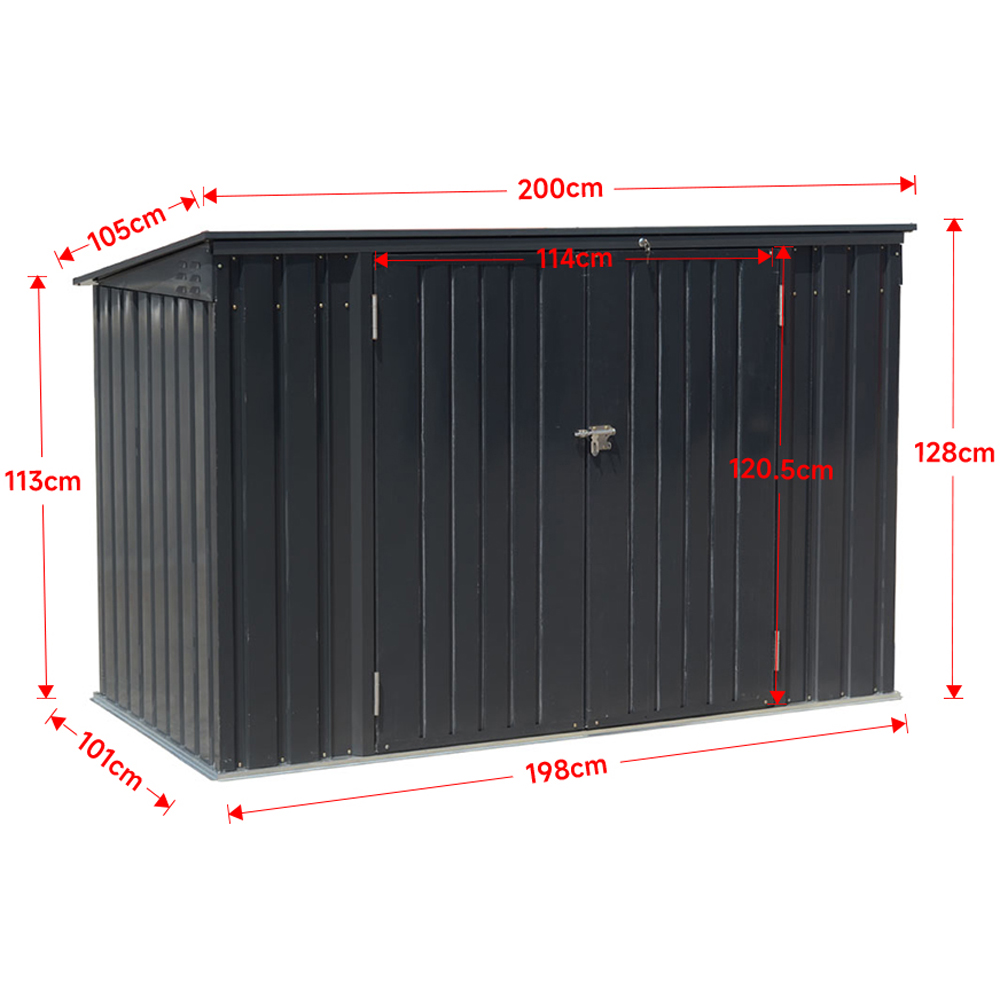 Living and Home 6.2 x 3.7ft Anthracite Zinc Steel Wheelie Bin Outdoor Storage Shed Image 9