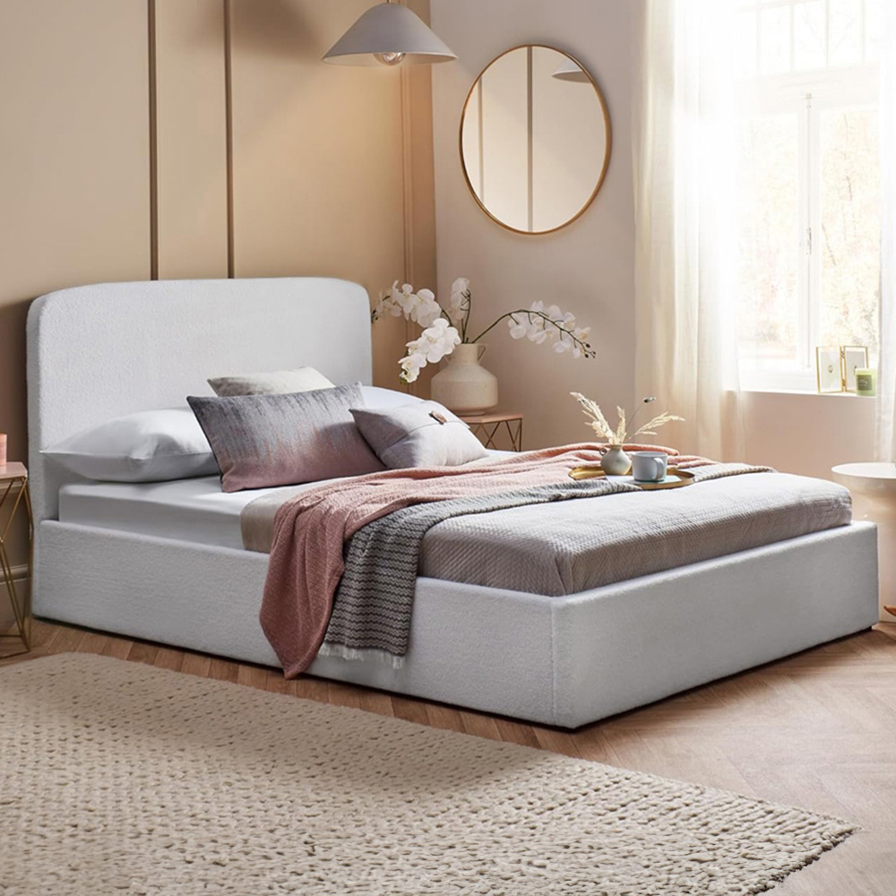 Home Treats King Size Boucle and White Plush Ottoman Storage Bed with Mattress Image 1
