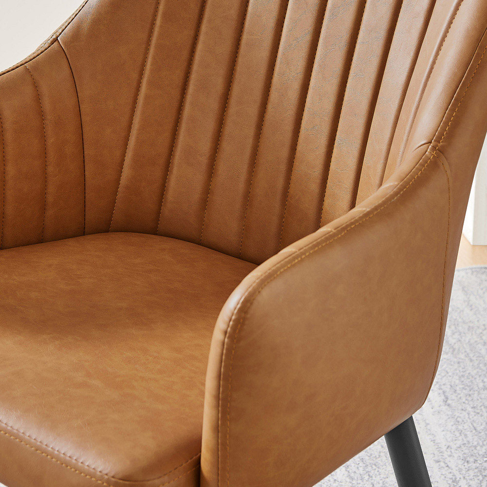Furniturebox Cori Set of 2 Tan and Black Faux Leather Dining Chair Image 2