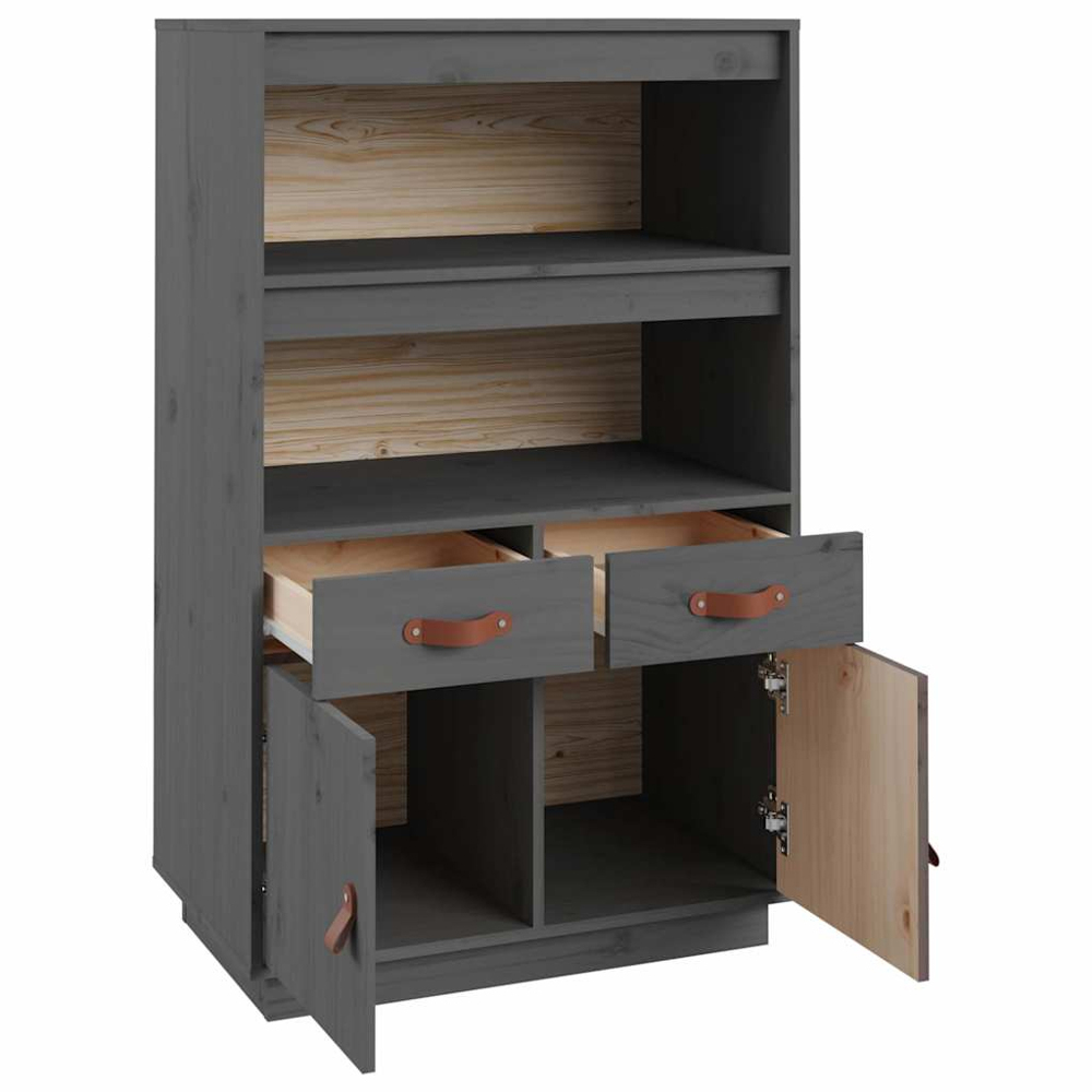 vidaXL 2 Door 2 Drawer 2 Shelf Grey Pine Wood Highboard Image 7