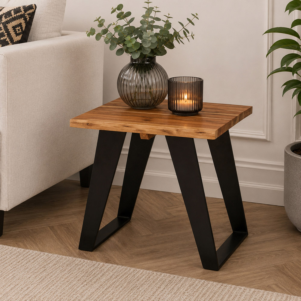 Premier Housewares Surax Acacia Wood Side Table with Black Legs Image 5